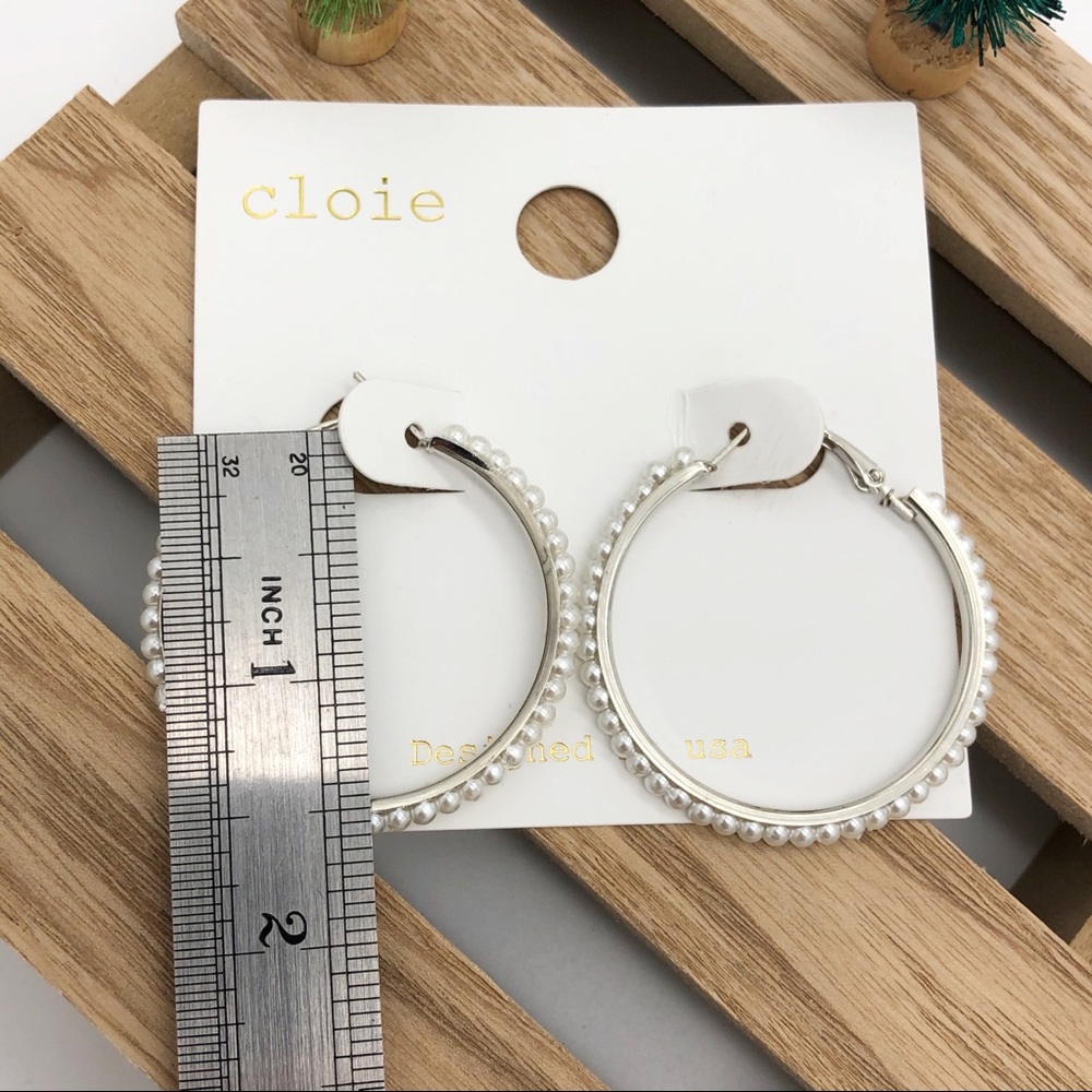 šµ4/25$ Cloie | Silver Color Hoops Pearls Earrings - Picture 4 of 5